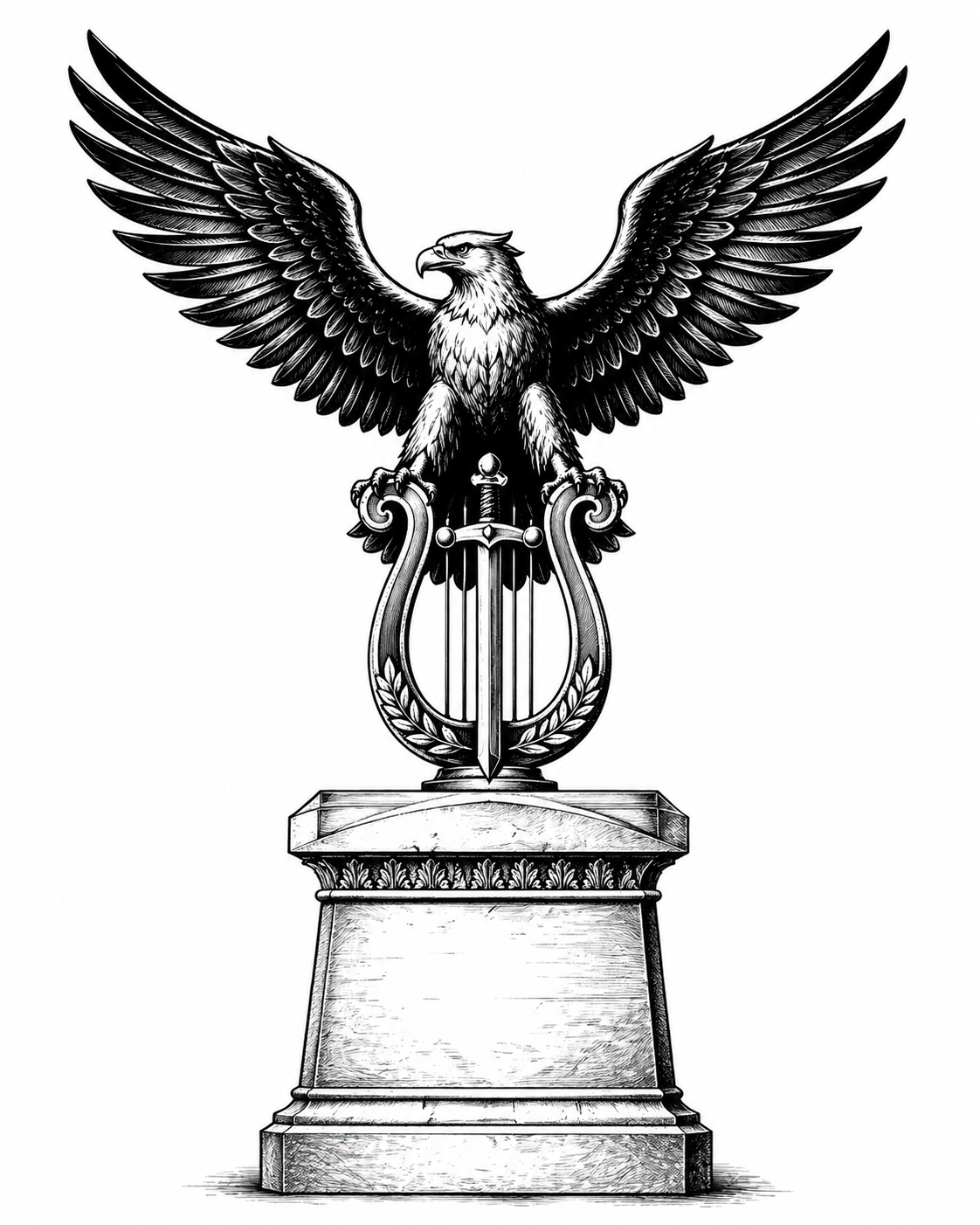 Adler auf Leier und Schwert